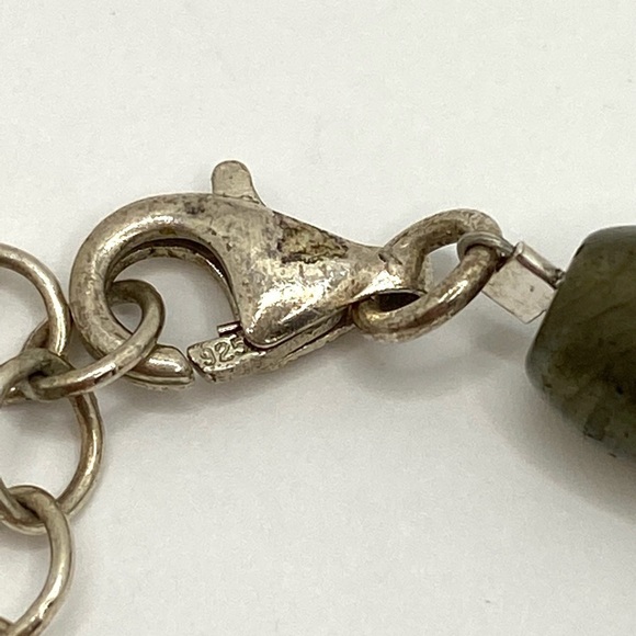 Natural Labradorite Beaded Necklace Faceted Pendant 16" +1.5” 925 Silver - Picture 6 of 9